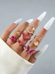 リング レディース セット 9 ピース/セットファッション亜鉛合金ラインストーン蝶 & スター装飾リング女性のための日常生活