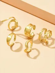 リング レディース セット 5個セット ボヘミアン アシンメトリーオープンリング、調整可能なラグジュアリー メタリック感 18Kゴールドメッキ ステンレスジュエリー レディースパーティー用