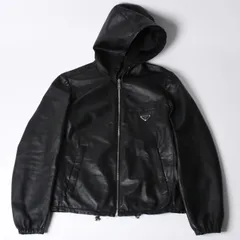極美品 PRADA プラダ レザージャケット コートリバーシブル APE1 2024 555 ラム革 ナイロン ブラック シルバー金具 サイズ48 中古 4a001046のサムネイル