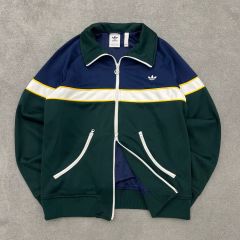 129 adidas トラックジャケット L 曲がりポケット 紺 緑 - メルカリ