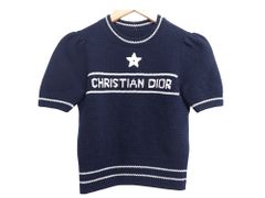 美品】ディオール CHRISTIAN DIOR ロゴ カシミヤ混 半袖ニット 36 美品】ディオール CHRISTIAN DIOR ロゴ カシミヤ混 半袖ニット 36