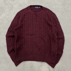 RALPH LAUREN ケーブルニットセーター ボルドー M ロゴ刺繍 - メルカリ
