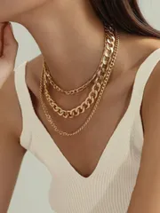 ジュエリー レディース ネックレス セット パンクスタイルメタルジュエリーセット 3点（厚いチェーンのネックレス、ロック・ジオメトリックペンダント含む）、デイリーウェアに適しています
