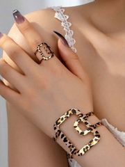 Ladies' Jewelry Set: Fashionable and Exotic Leopard Print Bangle & Ring Set (2 pieces), Minimalist Style Ladies' Jewelry Set, Perfect for Holidays and Parties