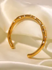 ジュエリー レディース ブレスレット 1個 レトロデザイン ステンレススチール ゴールド パール ジルコニア ブレスレット、女性向け、デイリーウェア、ジュエリーギフト、アメリカ製