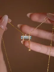 ジュエリー レディース ネックレス 1個 925スターリングシルバー 18Kゴールドメッキ アクアマリンクリスタル ネックレス、キュービックジルコニア付き、ファッショナブルなゴールドネックレス、女性用ジュエリー、バ