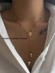 ジュエリー レディース ネックレス 1個 クロスとイエス ペンダント 字型ビーズネックレス、女性の信仰、祈り、集会、パーティー、日常着に適しています (ビーズ数はランダム)
