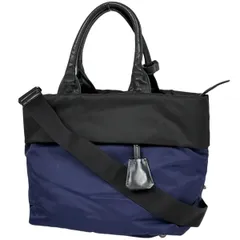 プラダ PRADA ロゴプレート ハンドバッグ 2WAY テスートナイロン ネイビー ネロ B1959V レディース 【中古】