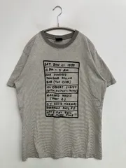 UNIQLO ユニクロ Tシャツ/カットソー L グレー ボーダー柄 前面プリント バックプリント ミドル丈 半袖 クルーネック(丸首)