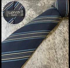 LANVIN  ネイビー ストライプ シルク ネクタイ[MSE1016]