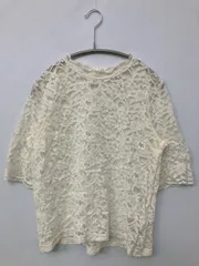 LOWRYS FARM ローリーズファーム Tシャツ/カットソー M ホワイト 花柄・ボタニカル柄 レース ミドル丈 半袖 クルーネック(丸首)