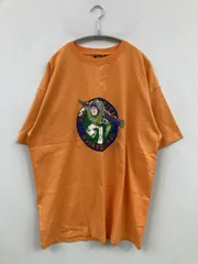 Disney ディズニー Tシャツ/カットソー L オレンジ 前面プリント バックプリント ミドル丈 半袖 クルーネック(丸首)