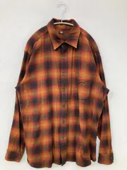 UNIQLO ユニクロ シャツ/ブラウス XL オレンジ コットン チェック柄 長袖 レギュラーカラー
