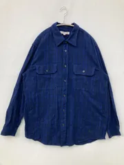 UNIQLO ユニクロ シャツ/ブラウス XL ブルー コットン チェック柄 長袖 レギュラーカラー ミドル丈
