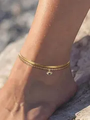 ジュエリー レディース フットアクセサリー デーモンアイ ステンレススチール レイヤードチェーン アンクレット 2個セット、女性の夏休みスタイル