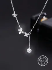 ジュエリー レディース ネックレス 1個 S925スターリングシルバー ラインストーン バタフライタッセルネックレス、長さ調整可能、エレガントでかわいいスタイル、女性の日常着に適し、鎖骨チェーンのギフト