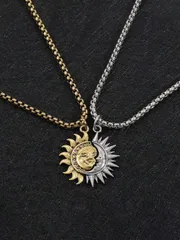 ジュエリー メンズ ネックレス 太陽と月のアシンメトリーネックレスアクセサリー 2個セット メンズ用、バーサタイル シンプルなカップルネックレス クリスマス 新年 バレンタインデー ホリデーギフト