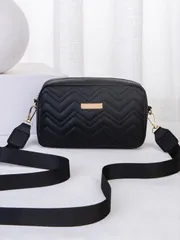 バッグ レディース ショルダーバッグ 1個 キルティング ステッチ 刺繍 クロスボディバッグ、ファッショナブルで汎用性のある小さな正方形のショルダーバッグ、ゴールドの金具装飾、レディース用