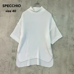 SPECCHIO スペッチオ 40 ホワイト 半袖 カットソー チュニック モックネック ボトルネック サイドスリット ヘムライン 伸縮 ストレッチ ストレッチ性 シャトルプリーツ 無地 清潔感 上品 お出かけ 412-102-0 ★ ■◆のサムネイル