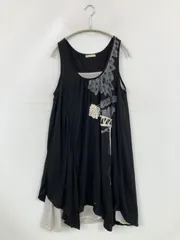 Mignon ミニョン チュニック M ブラック コットン 無地 前面プリント レース 袖なし ひざ丈 ミモレ・半端丈のサムネイル