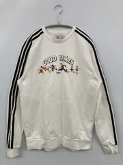 adidas アディダス スウェット M ホワイト コットン スウェット 前面プリント ブランドロゴ ライン柄 長袖