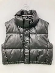 ZARA ザラ ダウンベスト L ブラック 合成皮革/人工皮革 無地 フードなし