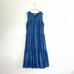 ヌキテパ ティアードノースリーブワンピース ロング ブルー D333