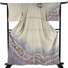 n*o様 □E6092□美品□正絹□本紫色 総絞りに刺繍 袷 訪問着□丈161
