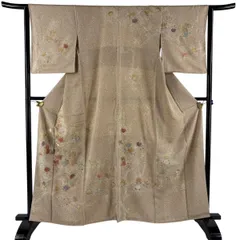 訪問着 身丈160cm 裄丈63.5cm S 袷 ますいわ屋 橘花 刺繍 金銀彩 薄茶色 正絹 秀品 【中古】のサムネイル