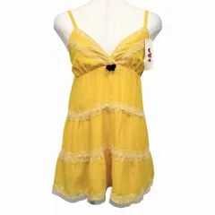 【新品/訳アリ】[印象NB] wc 若槻千夏 ダブルシー キャミソールワンピース レディース F イエロー イエロー×ブラック 黄×黒 ポリエステル100% ドット・水玉 ノースリーブ 透け感 裏地付き 背中シャーリング 切り返し生地 肩ひも チュールデザインのサムネイル