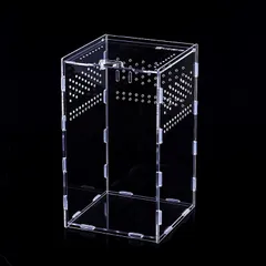 爬虫類・両生類用飼育ケース透明 アクリル製 ケージ 小動物用 レプタイルボックス換気 通気性 15X15X15cmのサムネイル
