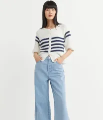 H&M エイチ・アンド・エム ザラ ストライプ 半袖カーディガン ボーダー柄 クロップド