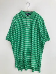 Polo by Ralph Lauren ポロバイラルフローレン ポロシャツ L グリーン ボーダー柄 ワンポイント ブランドロゴ 刺繍 半袖