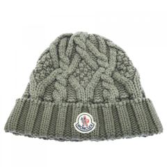 MONCLER ケーブル編み ニット帽 新品未使用 美品】☆MONCLER☆ケーブルニット帽☆グレー ロゴワッペン キッズ 大人