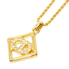 ディオール CDロゴ ひし形 チェーン ペンダント ネックレス ゴールド ラインストーン メッキ レディース Dior【1-0266707】