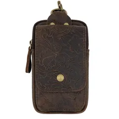 【新品】 XFSウエストポーチ メンズ 本革 レトロ スマホポーチ カラビナ付き スマホ対応 2室 携帯ポーチ タバコケース 煙草入れ ライター ジッポ たばこ シガレットケース ウエストバッグ ベルト鞄 牛革 ベルトバッグ 貴重品 小物入れ (草柄) 0