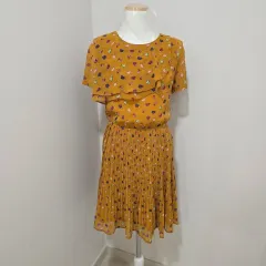 シャーリングプリーツ ONE PIECE パータン マスタード S/M