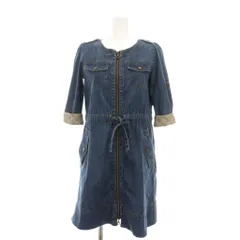 バーバリーブルーレーベル BURBERRY BLUE LABEL デニム ワンピース ミニ 36 青 ブルー 七分袖 チェック E1J15-766-28 /YM