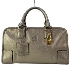 T1687 良品☆ ロエベ アマソナ ハンドバッグ レザー シルバー 南京錠 