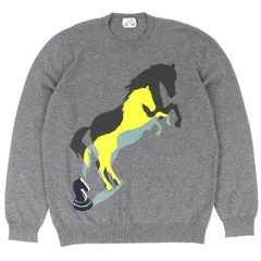 美品△HERMES エルメス 22AW chess and shadow チェス アンド シャドウ カシミヤ100％ 馬 クルーネック 長袖 ニット セーター ニット グレー XXXL 希少サイズ イタリア製 正規品 メンズのサムネイル