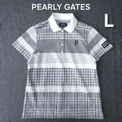 【👌値下げ交渉受付中】美品 PEARLY GATES 近年 半袖 ゴルフ ポロシャツ レディース 2 L ライトグレー チェック柄 速乾 パーリーゲイツ