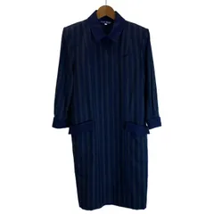 【中古】　Miss Chloe　ワンピース　長袖　ミディアム丈　ストライプ　フルボタン　レギュラーカラー　フロントポケット　肩パット　日本製　古着　/2497のサムネイル