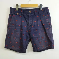 Paul Smith JEANS ポールスミスジーンズ ショート ハーフ パンツ 総柄 刺繍 ヤシの木 パームツリー コットン ネイビー系 M E194のサムネイル