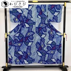 夏着物 浴衣 有松鳴海本絞り 扇子に花模様 紺瑠璃色 K-4534 - メルカリ