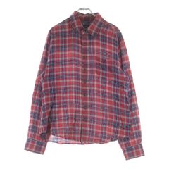 CHROME HEARTS (クロムハーツ) LOOSEENDS ルーズエンド Leather BS Flear Patch Flannel Shirt レザーBSフレアパッチ 長袖チェックシャツ レッド