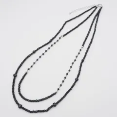 V543 オニキス STERLING刻印 ネックレス 2連 デザインカット シルバー