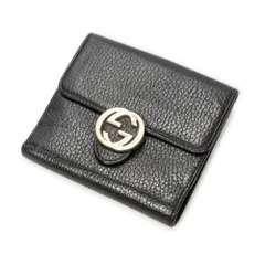 [中古] GUCCI グッチインターロッキングG コンパクト フレンチ ウォレット黒グレインカーフスキンレザーA