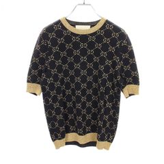 GUCCI グッチ GG柄 ラメ 半袖ニット XS ネイビー×ゴールド - メルカリ