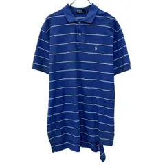 90s POLO by RALPH LAUREN 半袖 ポロシャツ L ブルー ポロバイラルフローレン ハーフボタン 90年代 ポニー刺繍 夏物 a805-5504