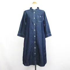 ロゴスデイズ LOGOSDAYS シャツワンピース チュニック 八分袖 ロング丈 LL ネイビー ※EKM